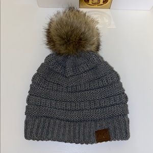 C.C Grey Hat with Pom Pom